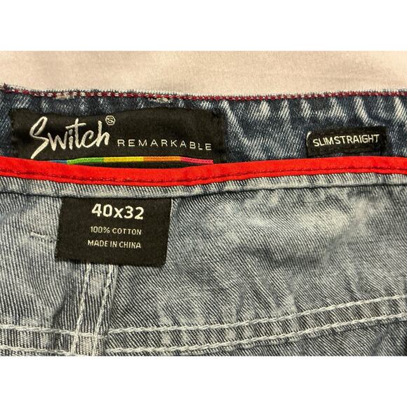 SWITCH REMARKABLE Men's Slim Straight Destroyed Acid Wash Jeans 40 X 32 - Picture 4 of 7